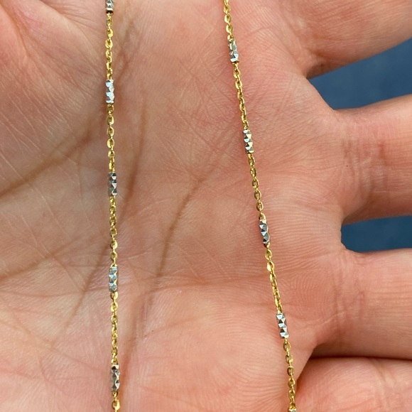 14k Solid Yellow Gold Bead Bar Chain Necklace 16” Inches